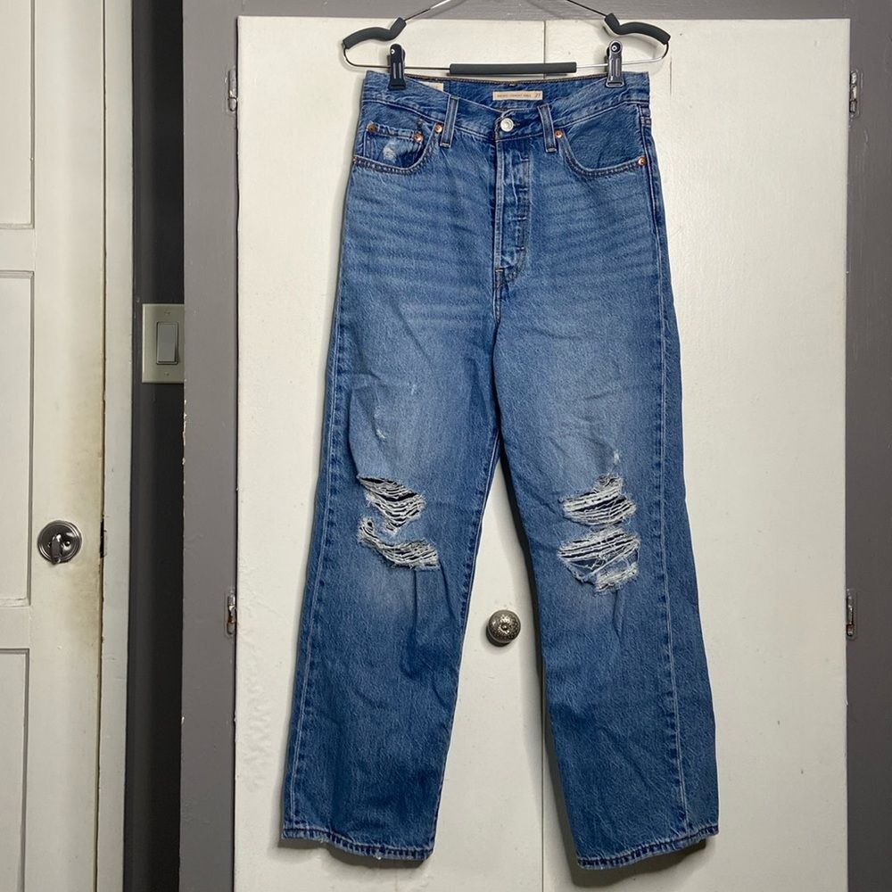 Levi's Women Ribcage Straight Ankle Jeans 27x27 Blue High Waist Button Fly Big E